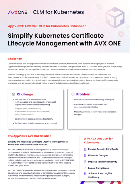 AVX ONE CLM for Kubernetes datasheet preview